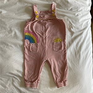 RARE Baby Boden Red Striped Overalls with Rainbow and Sun Patches 12-18 months